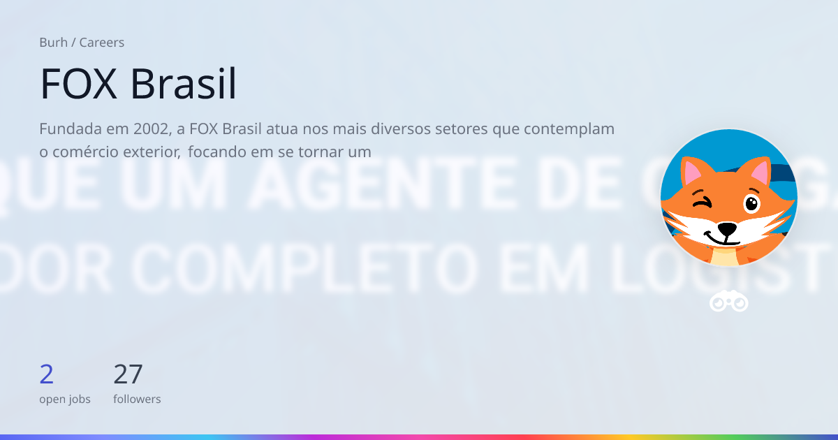 Burh - Trabalhe em FOX Brasil | Vagas abertas
