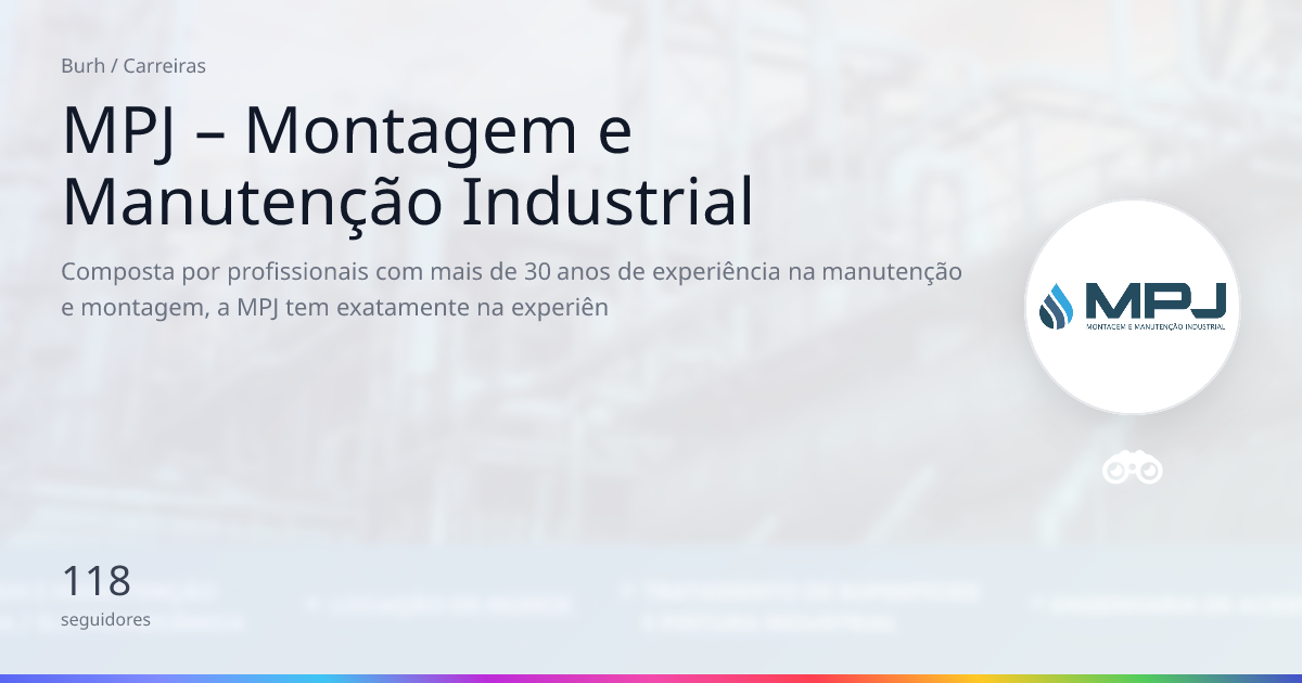 Mpj Rpt Machine Burh - Trabalhe em MPJ – Montagem e Manutenção...